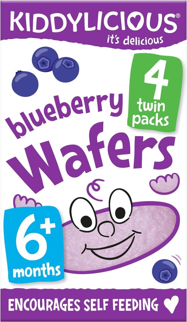 Kiddylicious Blueberry Wafers Gluten & Dairy Free Kids Snack, Suitable for 6+ Months 4x4g