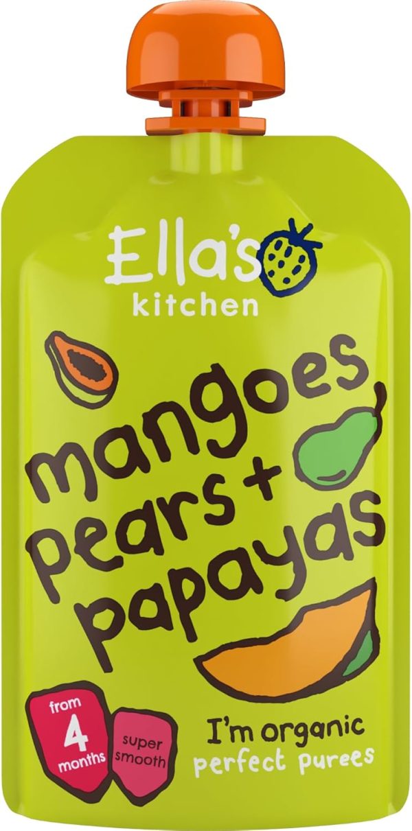 Ella's Kitchen Organic Super Smooth Mangoes, Pears and Papayas Puree, 4+ Months Baby Food, Gluten & Dairy Free - 120g