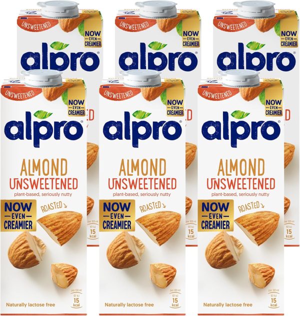 Alpro Almond Unsweetened Drink, 100% Plant-Based, Lactose Free - 1L (6X1L)