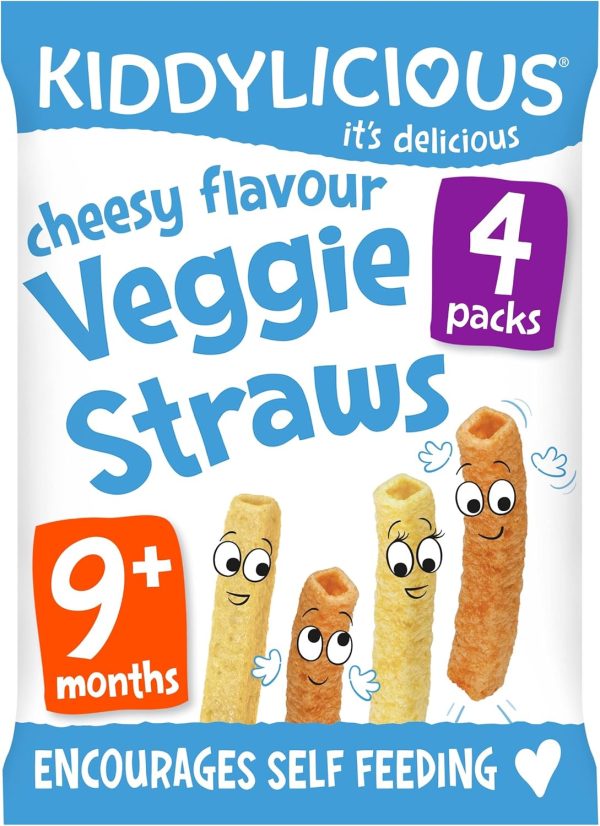 Kiddylicious Cheesy Veggie Straws - Delicious Finger Food Kids Snack - Gluten Free - Suitable for 9+ Months - 4 Packs (4x12gm)